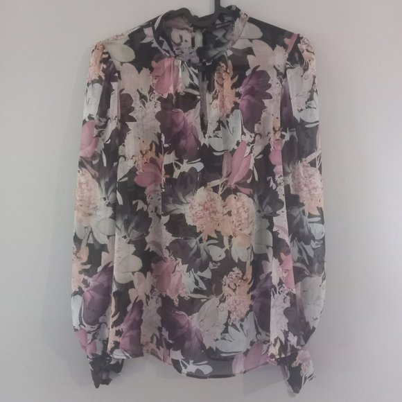 Portmans floral long sleeve sheer blouse (sz 6) keyhole detail - Picture 5 of 9